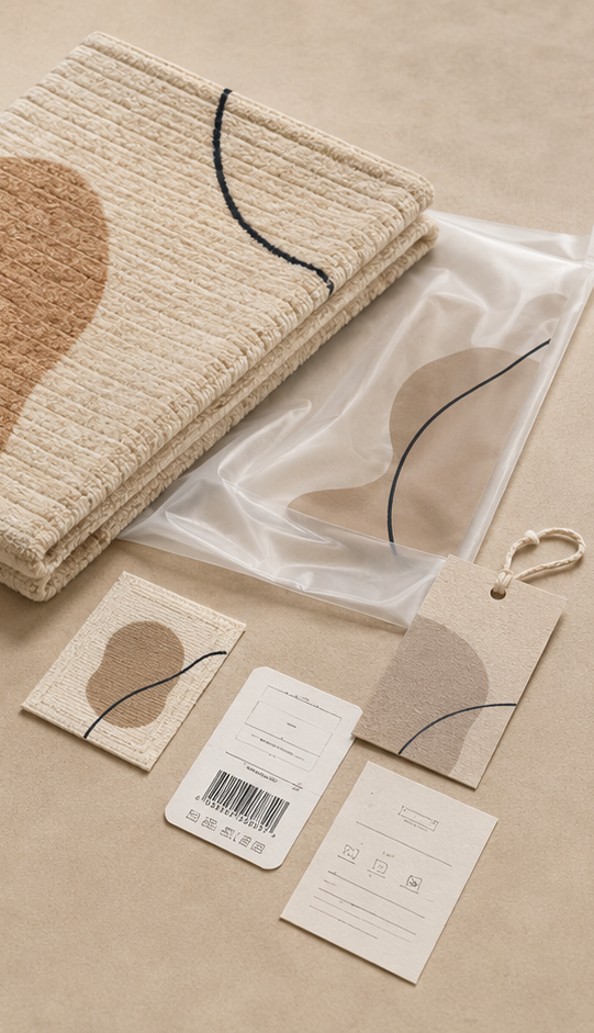 Private label card and rug packaging detail