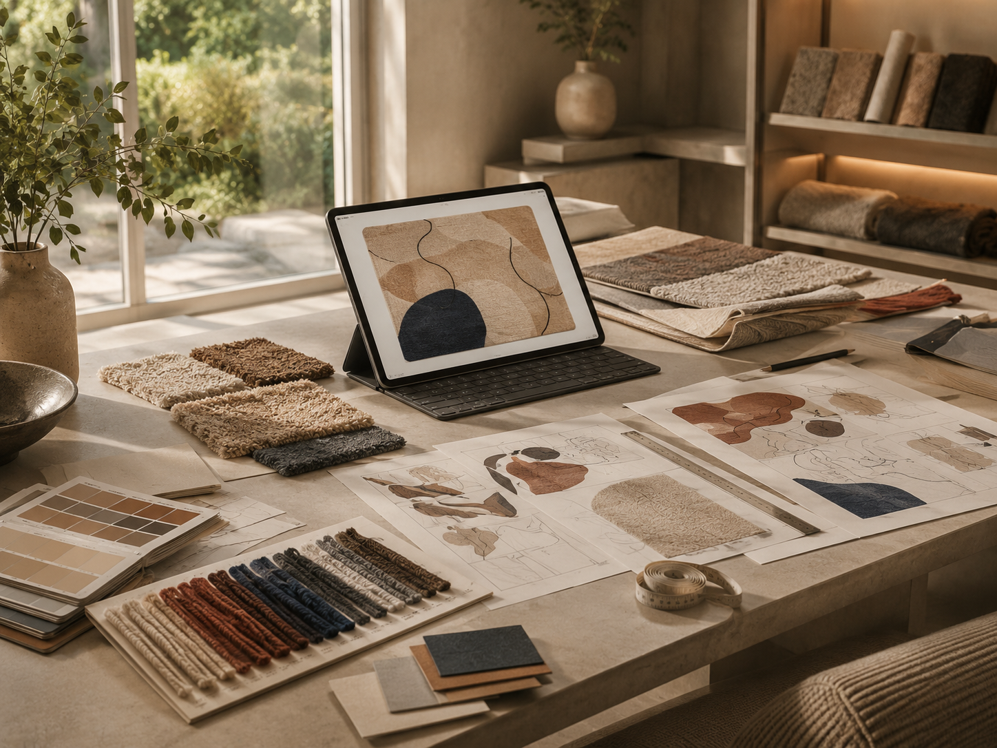 Design workspace with material samples