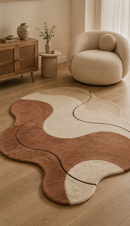 Custom shape rug in home interior